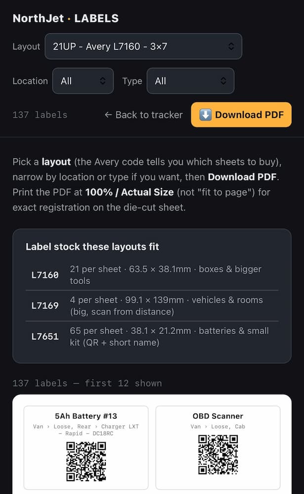 Printing QR labels